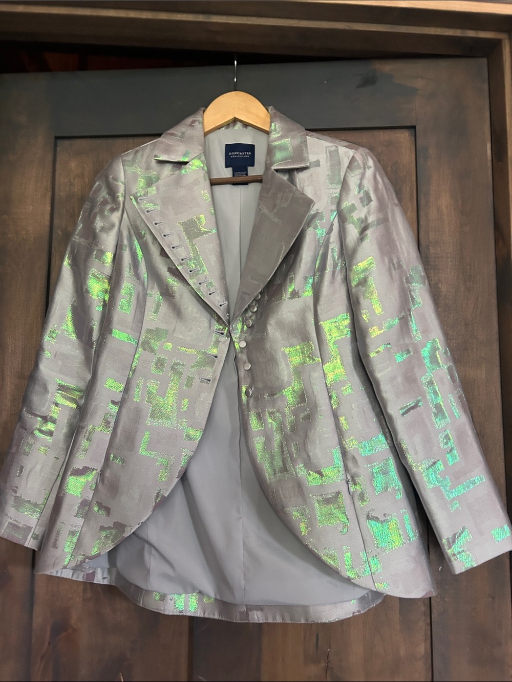 Rare Doncaster Iridescent Silver-Green/blue abstract Women's Blazer 6P